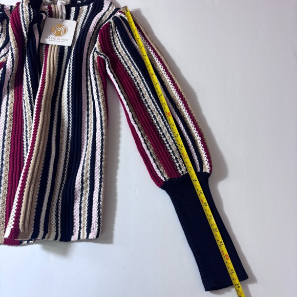 Marie Oliver Knit Sweater Striped Ribbed Cuffs Boat Neck Multi-Color Size Small - Picture 13 of 15